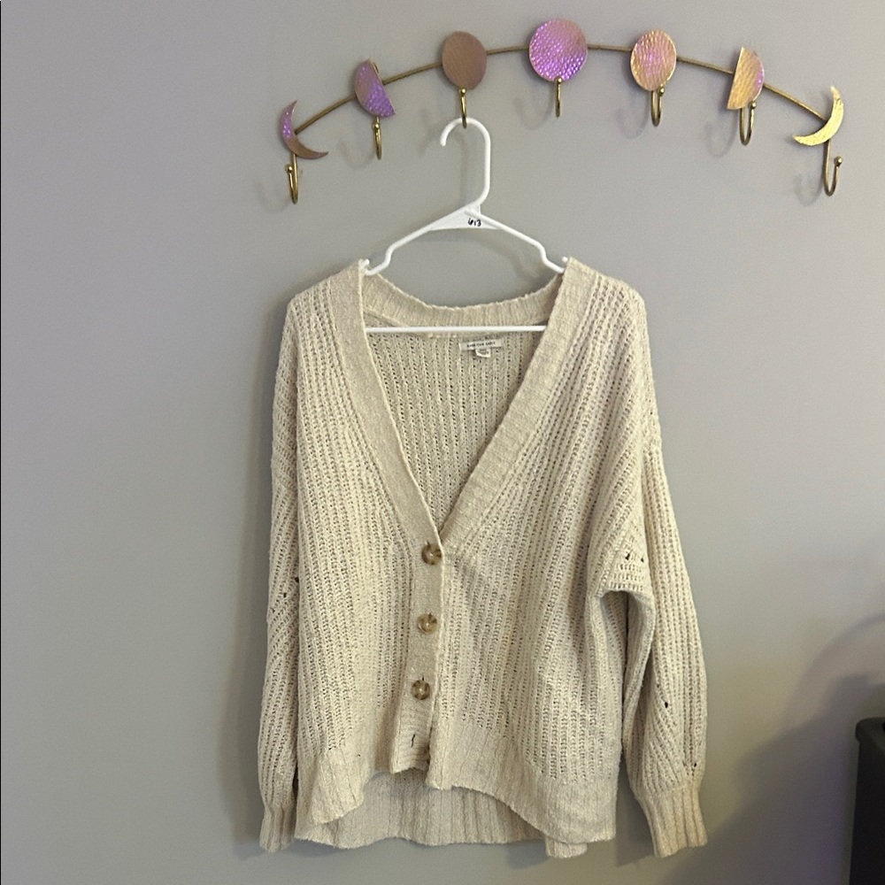 American Eagle Outfitters Cream Button-Up Knit Cardigan